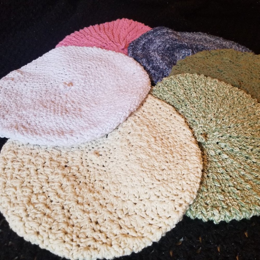 Handmade Crochet Beret Beige Ivory Hat French Chic OS